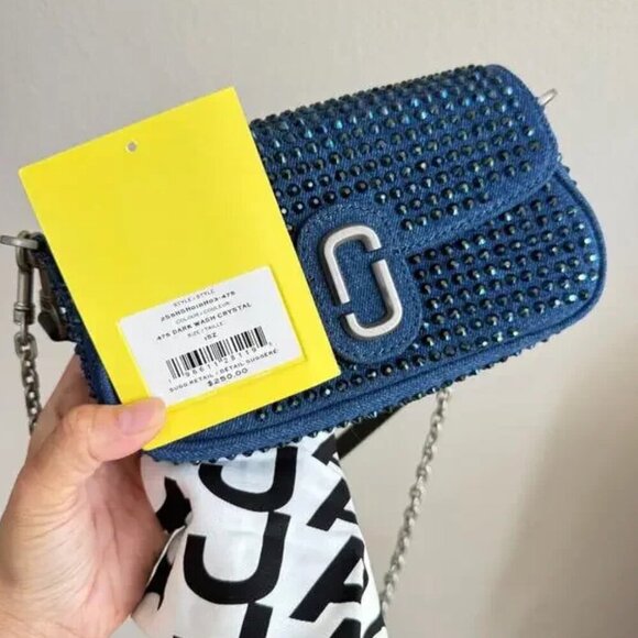 NWT！NEW！Marc Jacobs The Crystal Denim Clover Shoulder Bag -2 straps 3 uses - Picture 8 of 10